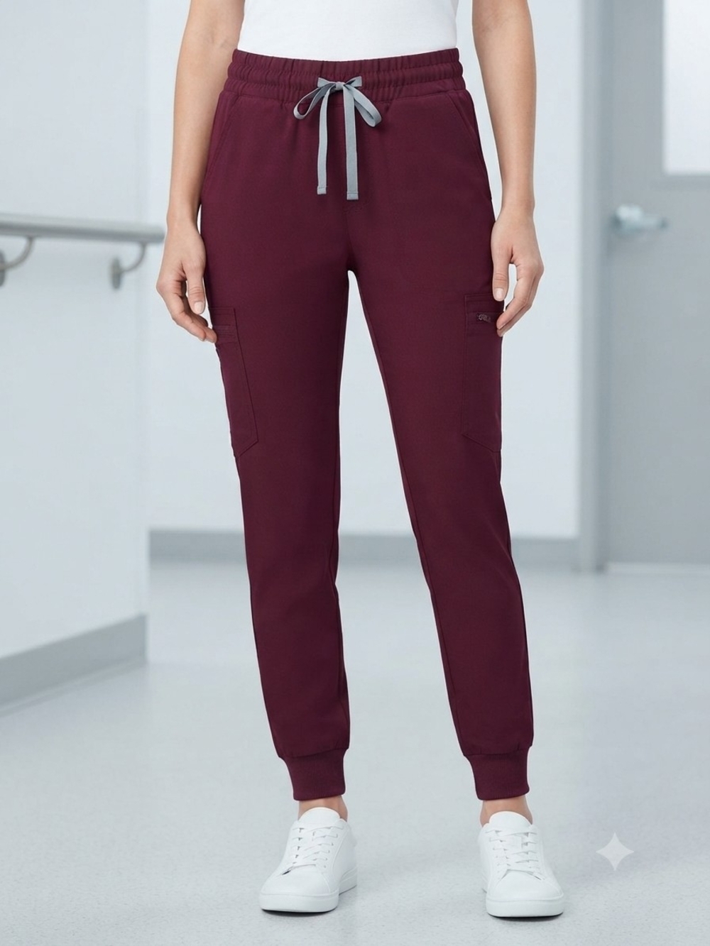 Figs Maroon Scrub Pants with Contrast Drawstring Size XS